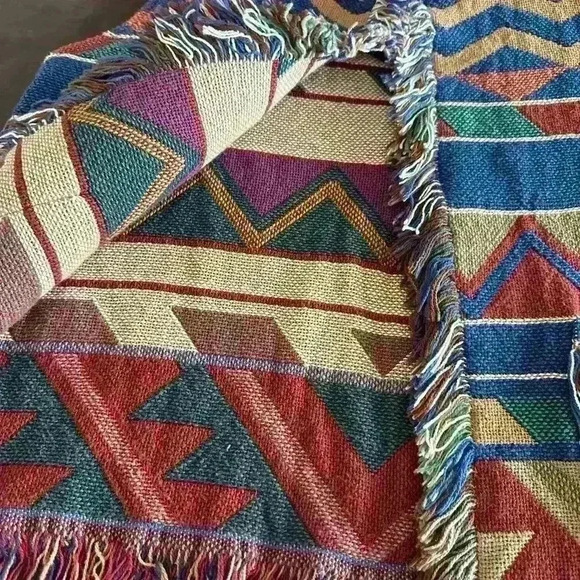 Vtg Women’s Sz M/L 80s Blanket Vest‎ Southwestern Rodeo Boho Tapestry Fringe - Picture 3 of 11